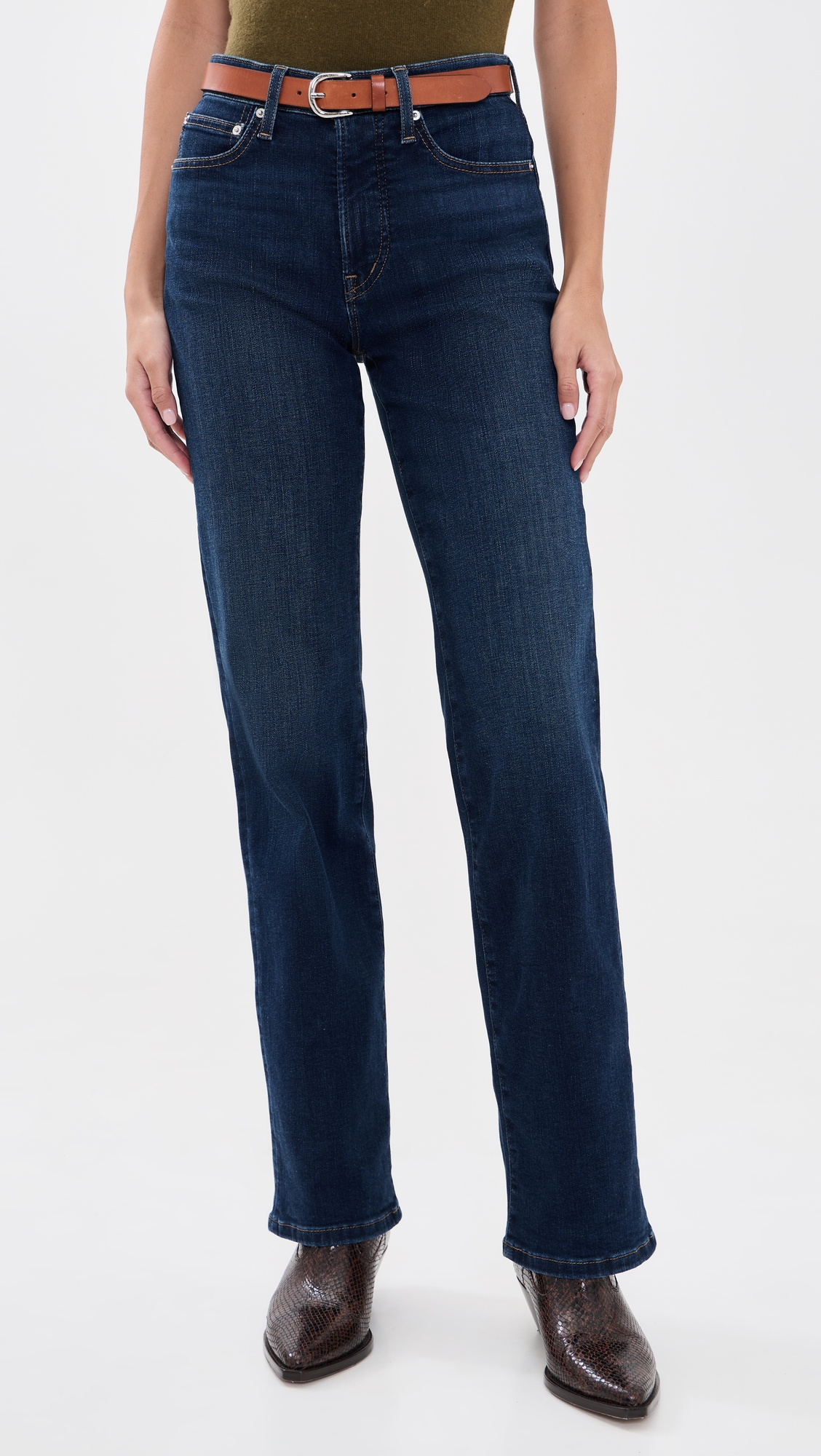 Madewell straight jeans in deep blue super-stretch denim