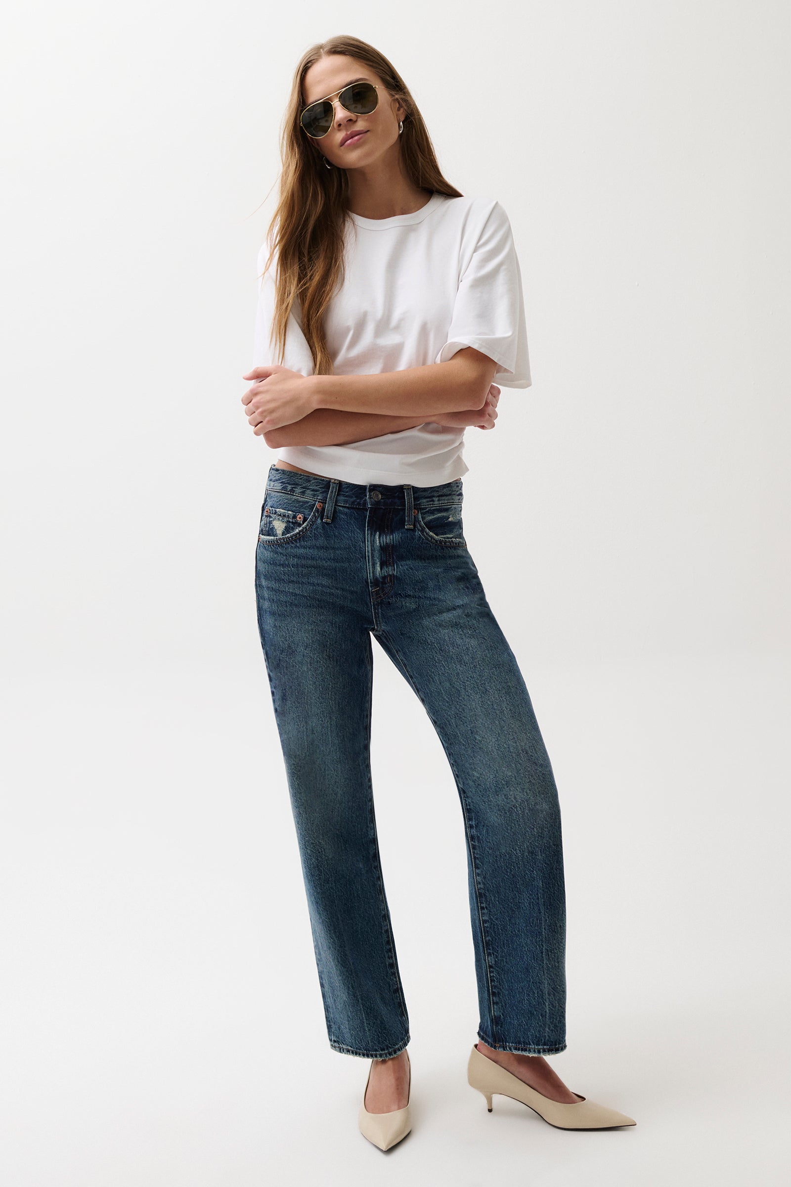 Pistola Lexi bowed straight jeans in Artisan wash