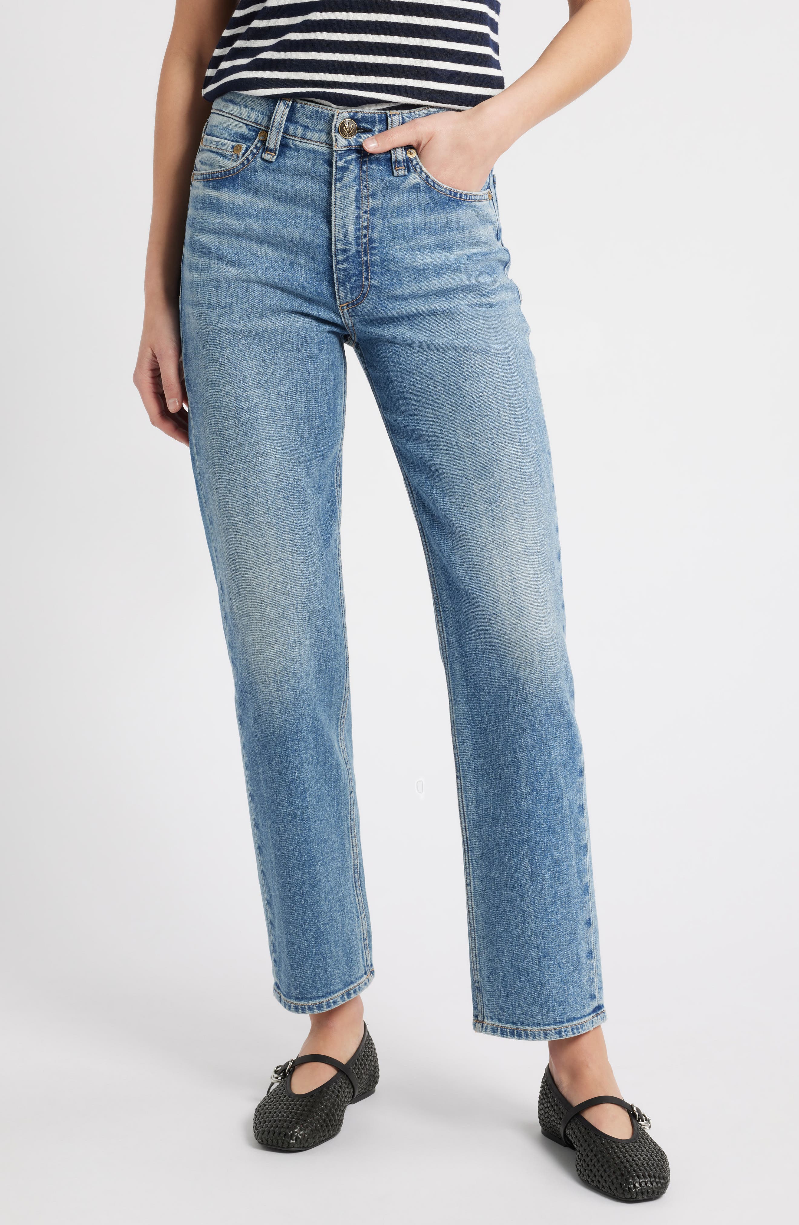 rag and bone Harlow ankle straight-leg jeans in a light blue wash