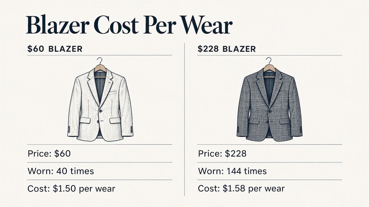 Blazer prices, wears, and cost per wear compared
