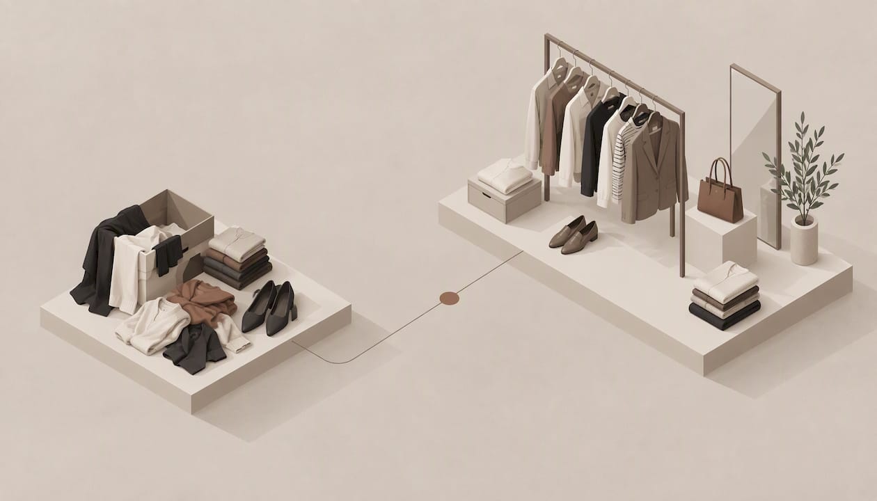 Geometric illustration of an organized wardrobe audit