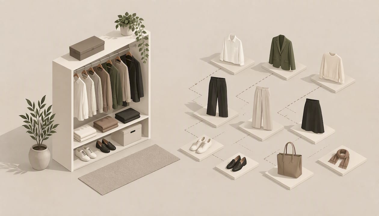 Geometric illustration of coordinated wardrobe pieces