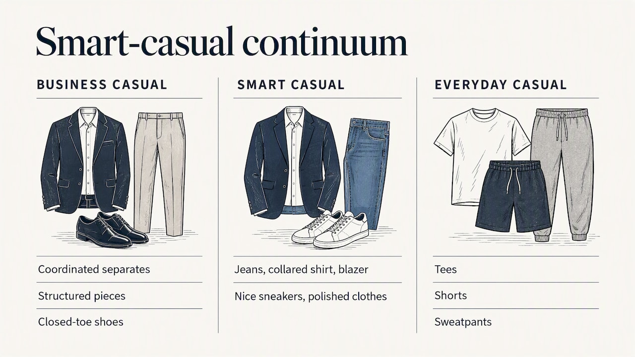Continuum from business casual to everyday casual