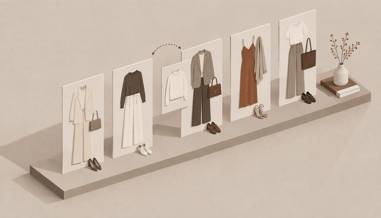 Geometric illustration of an orderly weekly outfit plan